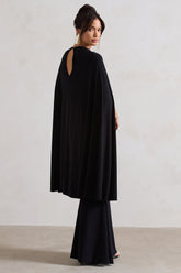 Black High-Neck Maxi Dress With Cape